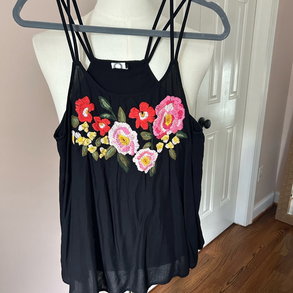 Akemi + Kim Anthropologie Floral Embroidered Tank